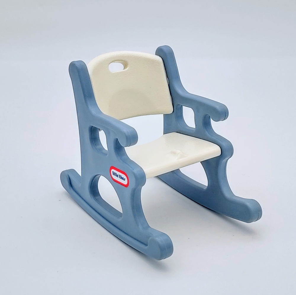 Vintage Little Tikes Dollhouse Size Blue & White Rocking Chair